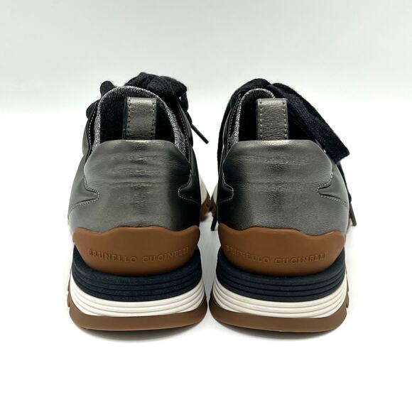 NEW Brunello Cucinelli Metallic Knit and Leather Sneakers Size 35.5 (US 5.5) - Picture 5 of 12